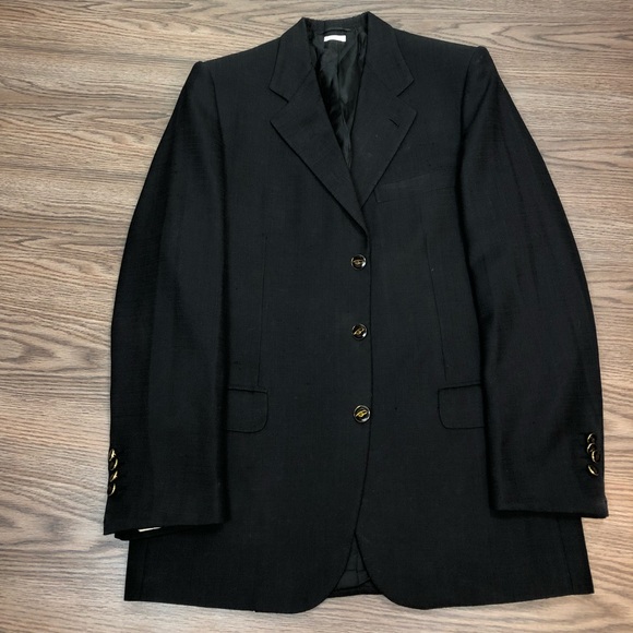 Brioni Solid Black Silk Blazer 38R